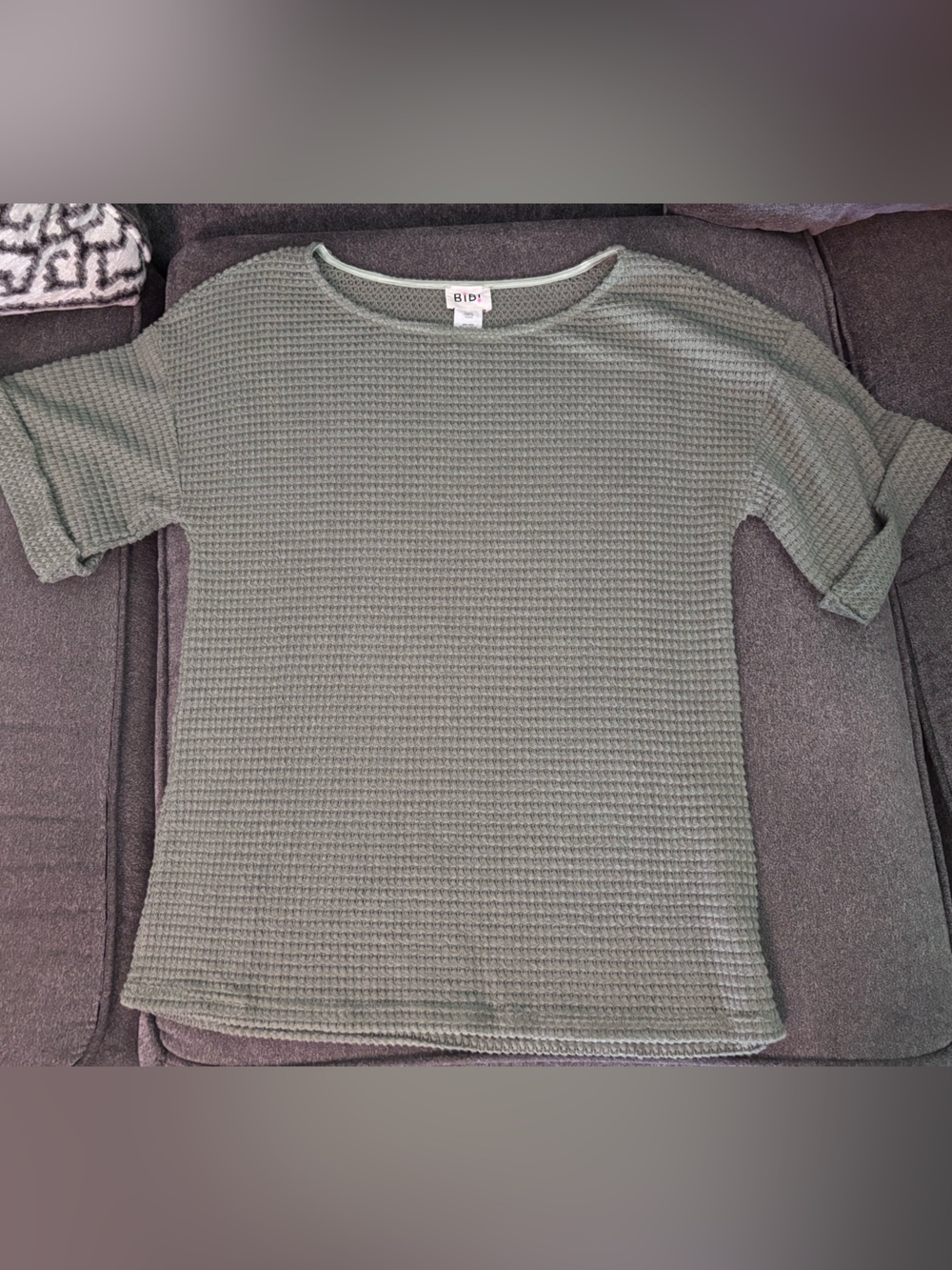 Waffle Knit Short Sleeve Top - Sage Green